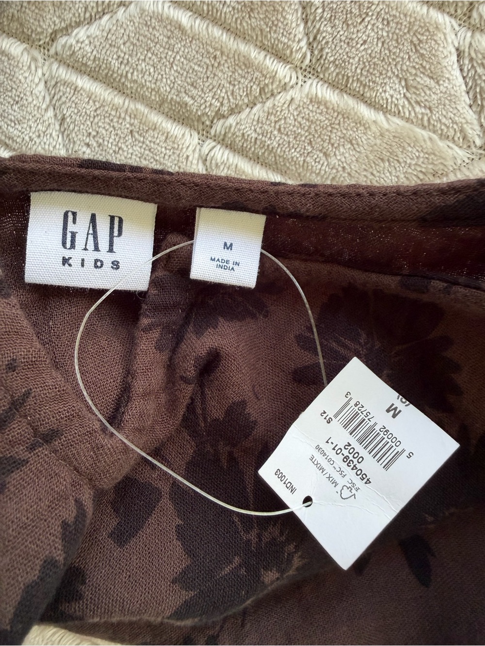 GAP Gauze Brown Dress with Black Floral Print Tiered Medium - Picture 5 of 6